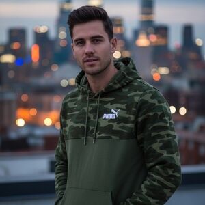 Puma Men's Olive Camouflage Hoodie